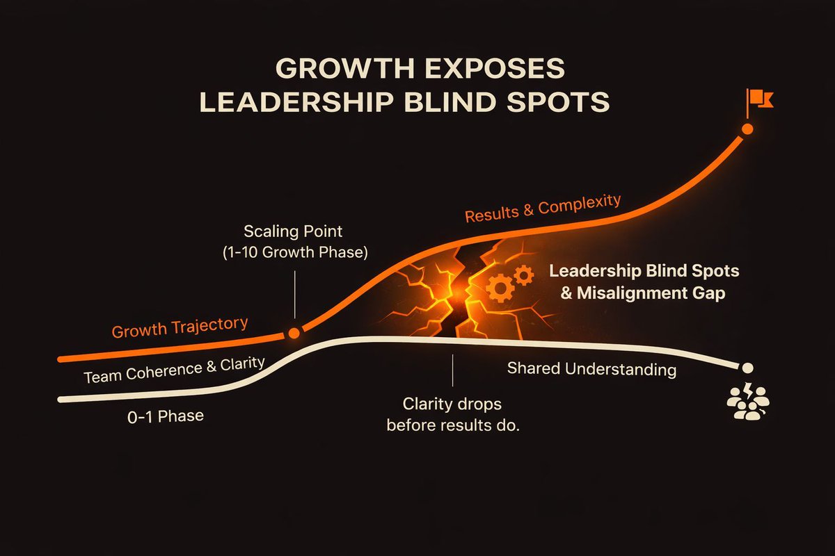 Hanu_Shashwat's tweet photo. Scale doesn’t create leadership problems. It expose them.

Clarity drops before results. Teams hit targets but lose shared understanding. Decisions get made, yet alignment erodes.

Growth amplifies differences in values &amp; that's where fragmentation begins.

#Leadership #OrgDesign https://t.co/zfeGoNGu4m