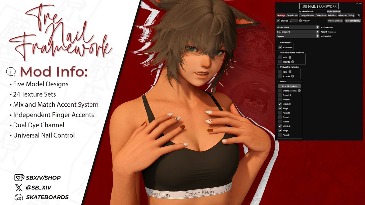 Huge new addon for Tre just released! 
You can find it on XIVMA &amp; HS
This is a very comprehensive and complicated framework rather than just some nail textures