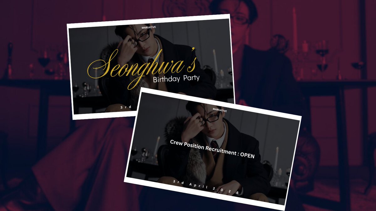 𝗔𝗧𝗧𝗘𝗡𝗧𝗜𝗢𝗡

Volunteer recruitment is officially open for SEONGHWA's BIRTHDAY PARTY, and we warmly invite you to be part of the team behind this heartfelt celebration. To apply, please go to :

>  Open forms.gle/yHH4MZL5ufxYAR…

Your participation would mean so much to us!