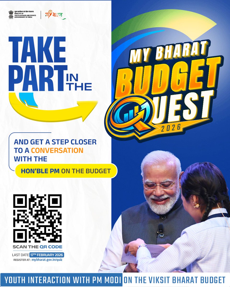 NID_AP's tweet photo. Join MY Bharat Budget Quest 2026 and earn your chance to interact with the Hon’ble Prime Minister.
Register at:
https://t.co/RCTzZdVQtt
#BudgetQuest2026 #MYBharat https://t.co/kfwDermGb2