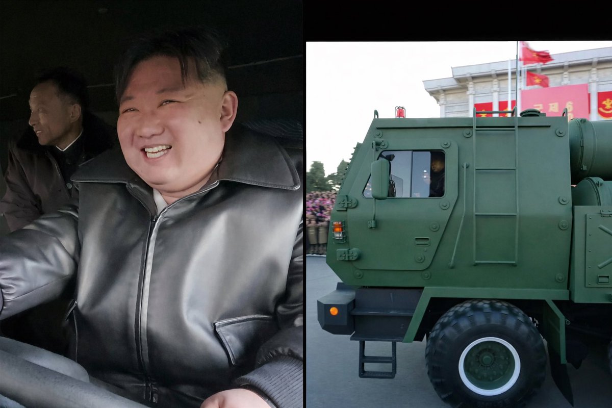 JUST IN: 🇰🇵 North Korea's Kim Jong Un personally test drives new military rocket launcher vehicle.