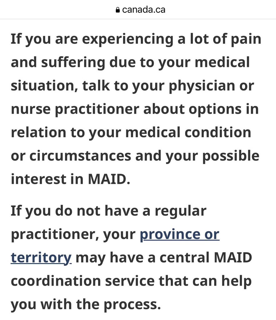 <a href="/EndWokeness/">End Wokeness</a> The Canadian government admits some people may not even have a family doctor but can readily have someone sent over to euthanize them.