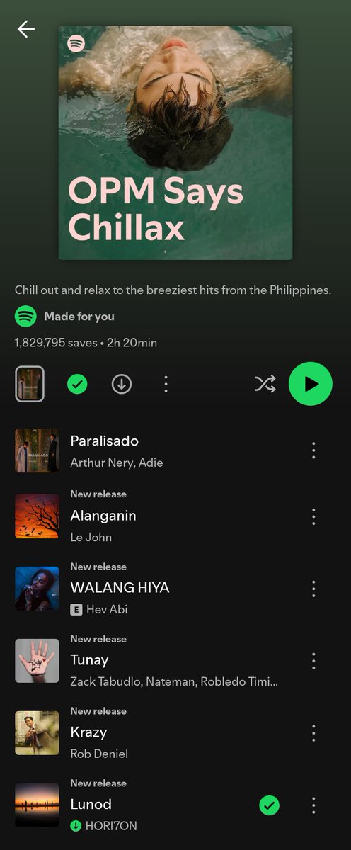 The 7th Spotify playlist featuring LUNOD by HORI7ON at #6 with 1.8 Million Saves, OPM SAYS CHILAX. It is the BIGGEST playlist to feature HORI7ON so far in Spotify! Congratulations.

#HORI7ON #호라이즌 
<a href="/HORI7ONofficial/">HORI7ONofficial</a>