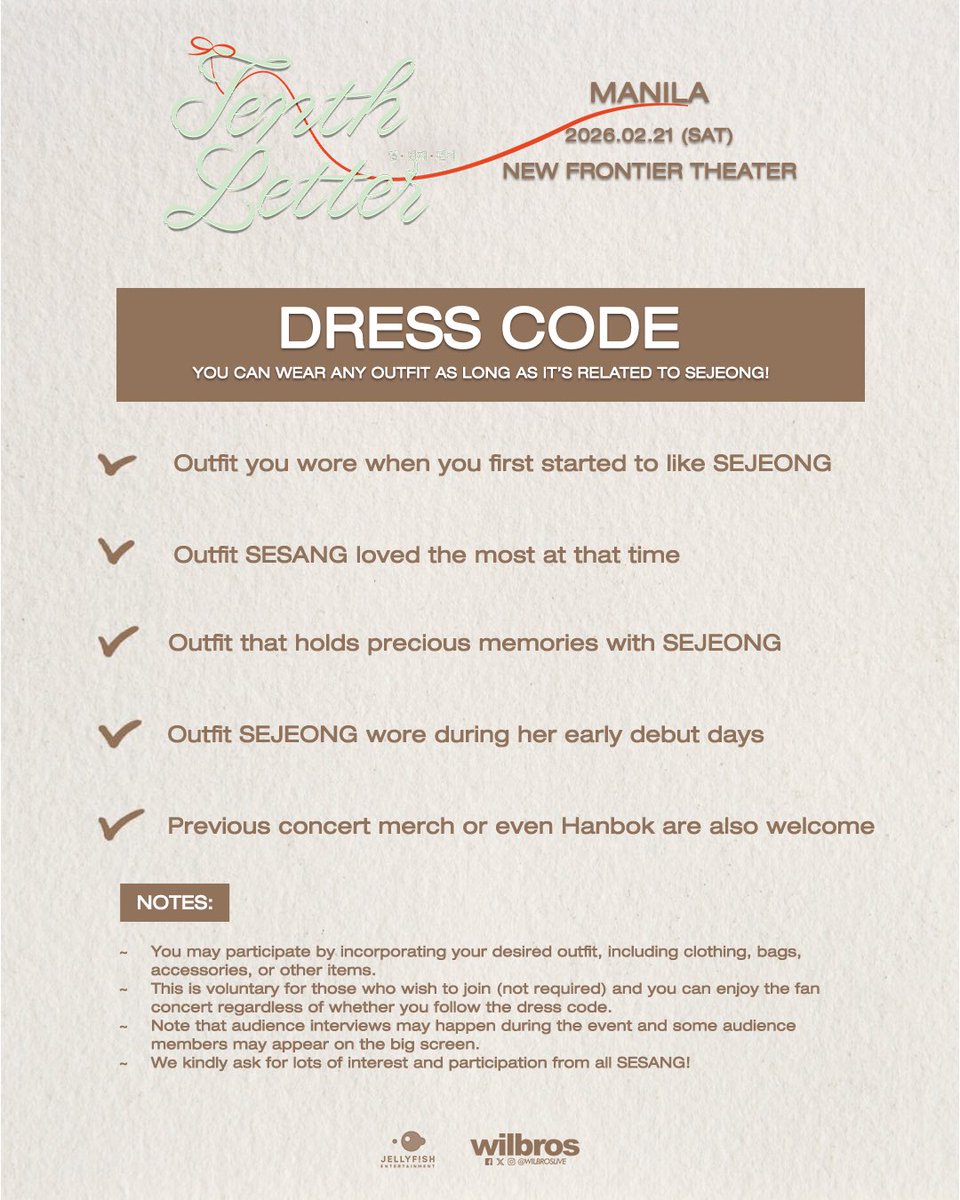 KIM SEJEONG is coming this Saturday!
Check out the Event Schedule, Venue Reminders and Dress Code. See you there, SESANG! ✨❤️

2026 KIM SEJEONG FAN CONCERT
<Tenth Letter> TO MANILA
Feb 21 SAT 6PM • New Frontier Theater

TicketNet.com.ph and TicketNet outlets
Presented by