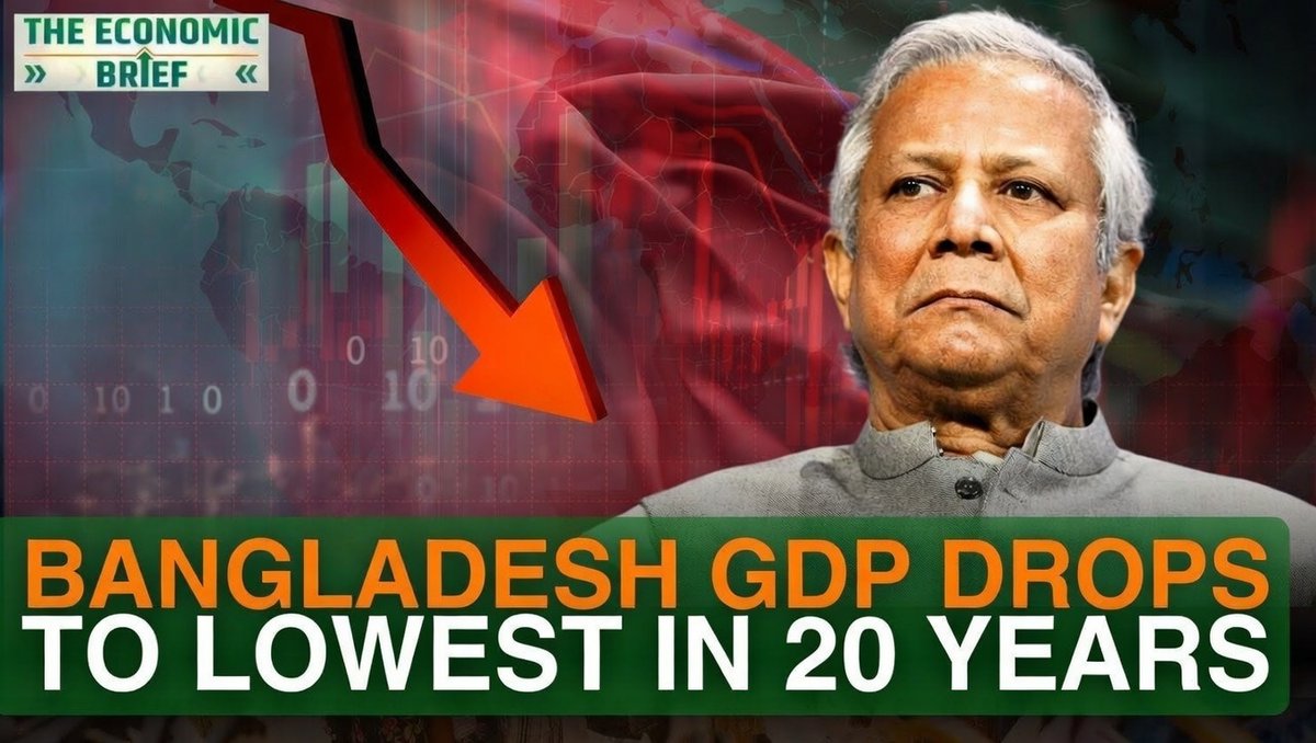 _Iqra_Queen's tweet photo. Bangladesh GDP crashes to 20-year low under Yunus. From 'banker to the poor' to banker of economic collapse? That red arrow says it all.   #BangladeshEconomicRegression #Yunus #Bangladesh https://t.co/E7MJYslxt3
