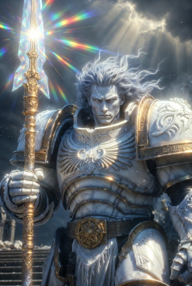 Towering warrior in ultra-bulky Warhammer 40k–inspired cathedral power ...