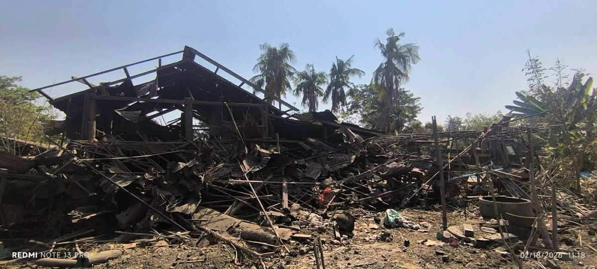 Three civilians were killed and a school and houses were damaged in junta airstrikes that deliberately targeted a village in western Khin-U Township in Sagaing Region on Tuesday night, said Khin-U Information Team. (Photo: Khin-U Information) 
#WhatsHappeningInMyanmar