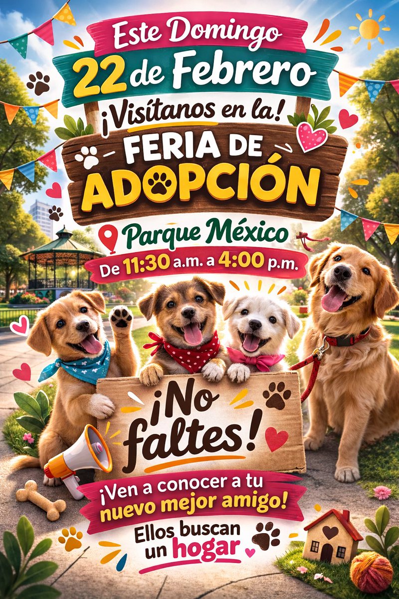HELA_MORE's tweet image. ✨ Este domingo 22 de febrero ✨
Visítanos en la Feria de Adopción 🐶🐾

📍 Parque México
🕚 De 11:30 a.m. a 4:00 p.m.

Ven a conocer a perritos rescatados que están buscando una familia y una segunda oportunidad 💕

🐕‍🦺 ¡No faltes!