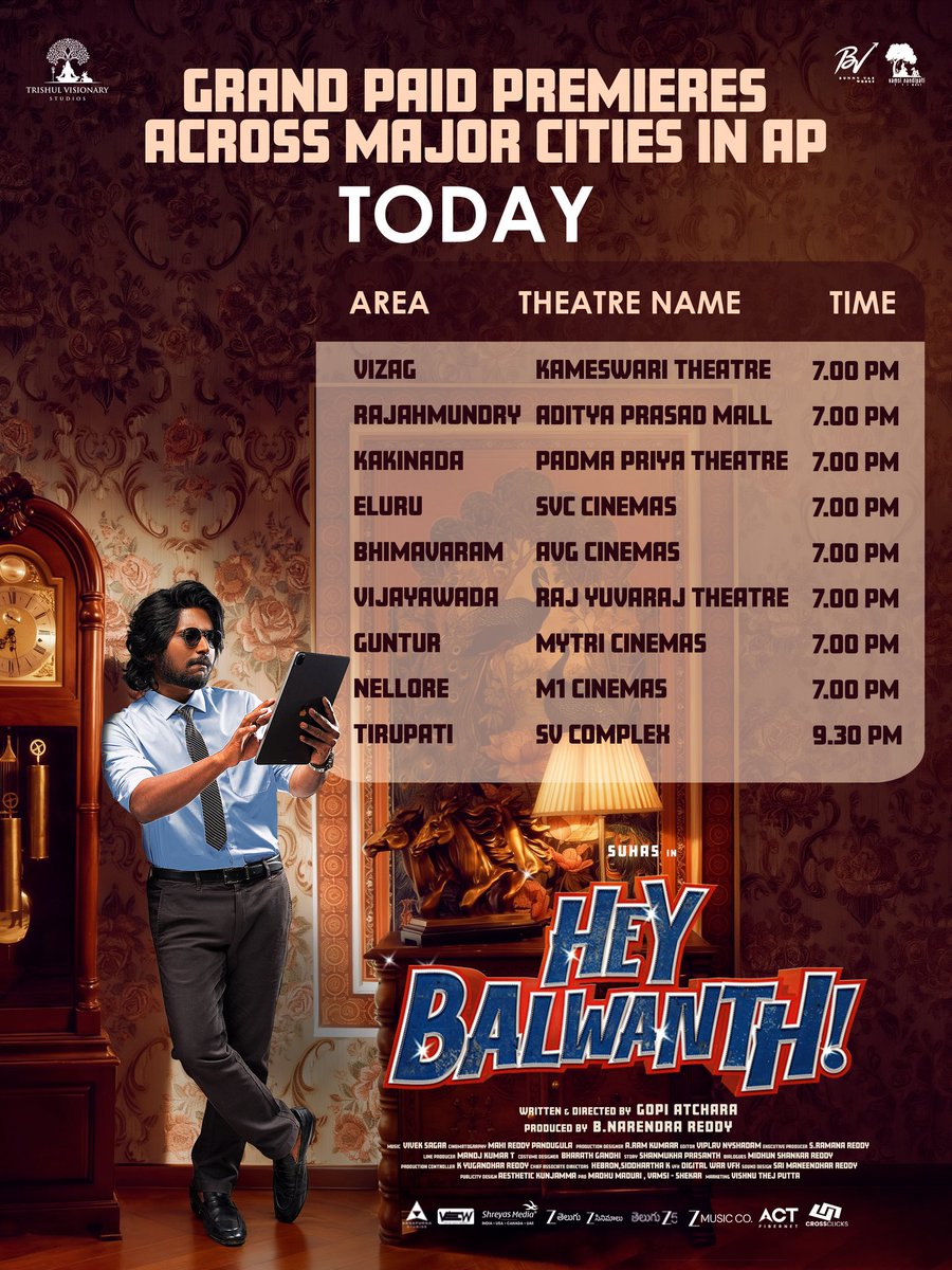 #HeyBalwanth Brings the Fun Madness to theatres today🤩

Grand Paid Premieres Today across Major Cities in Andhra Pradesh ❤️‍🔥

Book Your Tickets Now
🎟️ in.bookmyshow.com/movies/hey-bal…

Grand Release Tomorrow