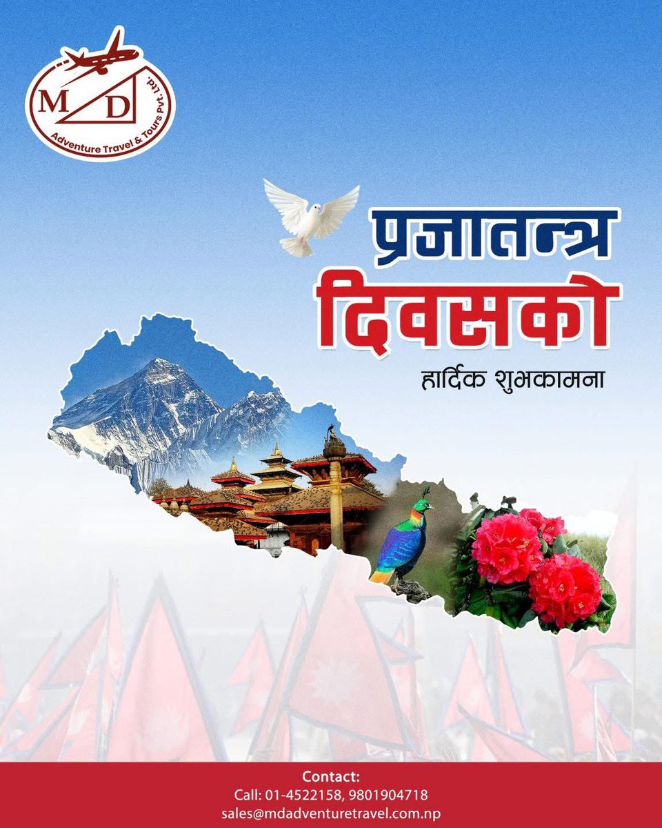 adventure_md's tweet photo. Democracy was not gifted to us — it was earned through struggle and sacrifice. Let us safeguard the values enshrined in the Constitution of Nepal and may our voices always remain strong and our nation united. Happy Prajatantra Diwas! https://t.co/rp16gTv5NN