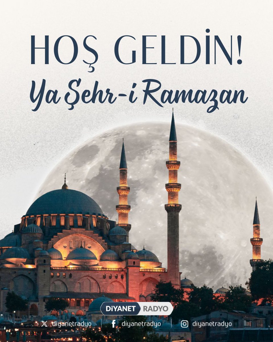 diyanetradyo's tweet photo. Hoş Geldin Ya Şehr-i Ramazan! 🌙

Müminlere bir ikram olarak sunulan Ramazan ayı; ibadet, tevbe, dua, zikir, arınma, sosyal yardımlaşma ve dayanışma ayıdır. Bizleri bu aya ulaştıran Rabbimize sonsuz hamdüsenalar olsun. 🤲🏻 https://t.co/x3vISSIakg