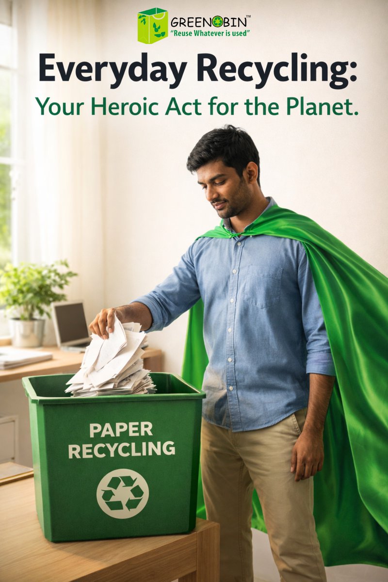 GREENOBIN's tweet photo. Not all heroes wear suits—some wear capes and recycle. ♻️ Every sheet you save is a step toward a greener planet.

#greenobin #circulareconomy #recycling #paper #shredding #Bookspulping https://t.co/Ka7kmwCraB