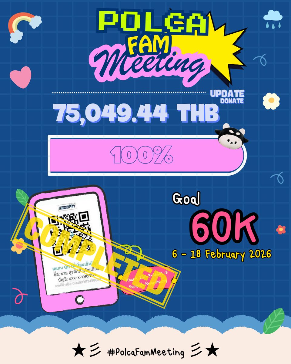 THANK YOU everyone 🥹

We achieved the goal 🎉🩷💙

#Newwiee #Tawan_V 
#POLCASAN #เตนิว #TayNew #PolcaFamMeeting 
#ฮันนี่ #ชาวบ้าน