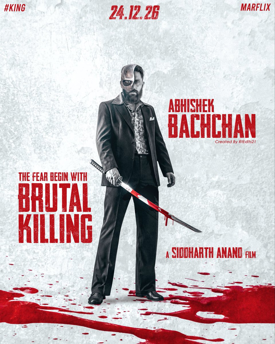 trushikesh18's tweet photo. The Fear Begin With Brutal Killing🔥
@juniorbachchan #King #ShahRukhKhan #DeepikaPadukone #RaghavJuyal #ArjunDas #AbhishekBachchan #Suhanakhan #JackieShroff #AnilKapoor @iamsrk #SiddharthAnand #PosterDesign #RushikeshTambe #ConceptPoster https://t.co/8Jprlx6v9M