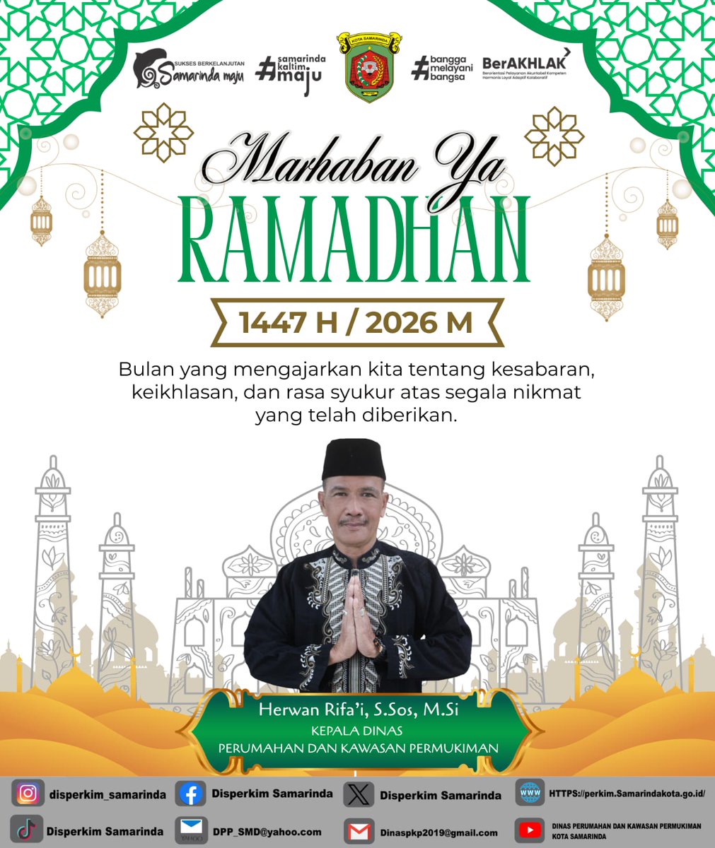 DisperkimSmr's tweet photo. Marhaban ya  Ramadhan, Bulan yang mengajarkan tentang kesabaran, keikhlasan, dan rasa  syukur atas segala nikmat yang telah diberikan.
Kami keluarga besar  Dinas Perumahan dan Kawasan Permukiman Kota Samarinda mengucapkan  Selamat menunaikan Ibadah bulan puasa Ramadhan 1447 H https://t.co/3E0N1RWp6P
