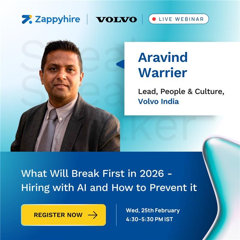 🎤 Speaker Announcement: Aravind Warrier (Lead – People &amp; Culture, VOLVO India) joins our #webinar “What Will Break First in 2026 Hiring — and How to Prevent It”

📅 Feb 25 | 4:30 PM IST
🎁 Get a 2026 Hiring Readiness Report

🔗 Register - 3a6e2.share-na2.hsforms.com/2fZku0y4ESvCQe…