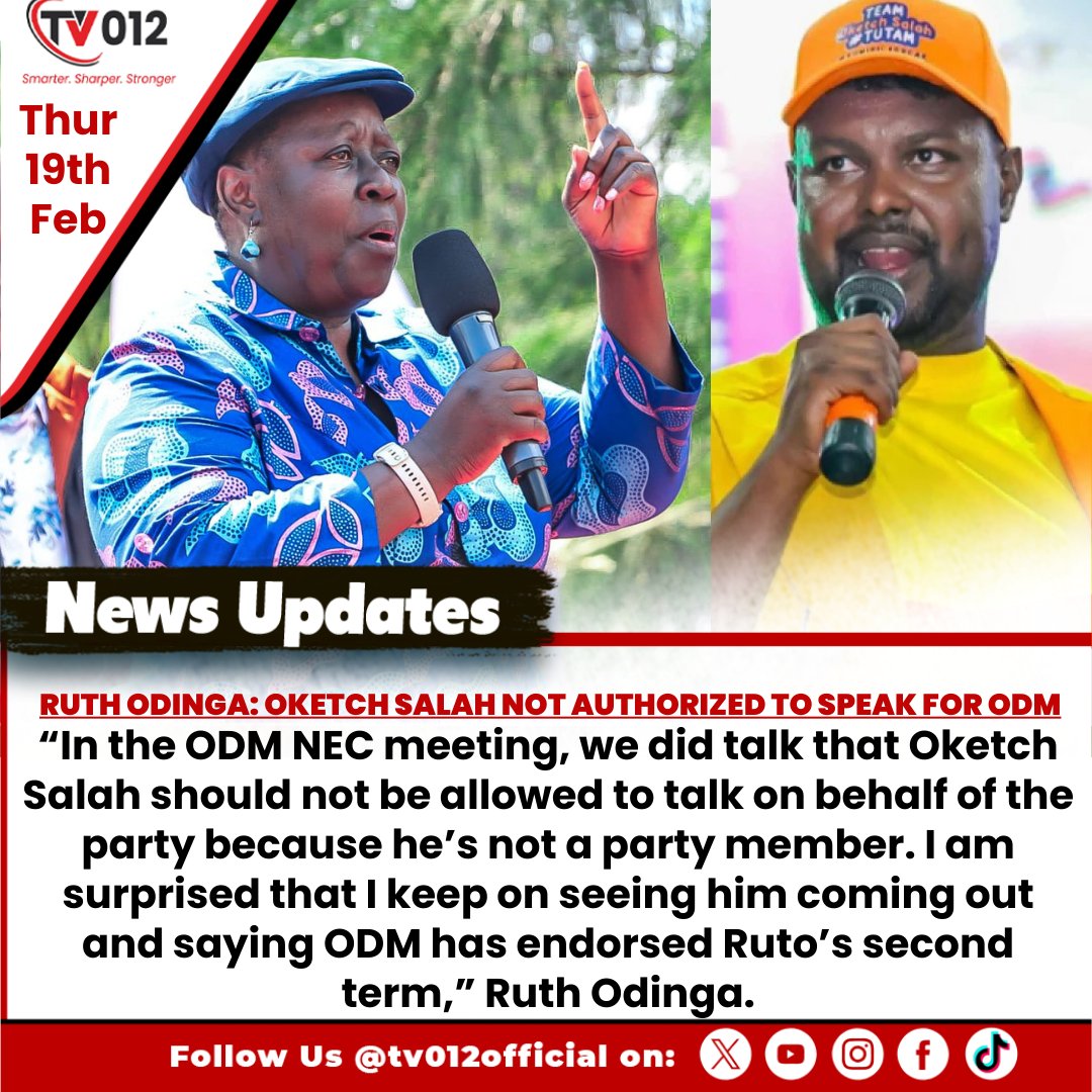 tv012official's tweet image. Ruth Odinga: Oketch Salah Not Authorized to Speak for ODM

“In the ODM NEC meeting, we did talk that Oketch Salah should not be allowed to talk on behalf of the party because he’s not a party member. ” Ruth Odinga.

#RuthOdinga #OketchSalah #ODM #KenyaPolitics #tv012newsupdate