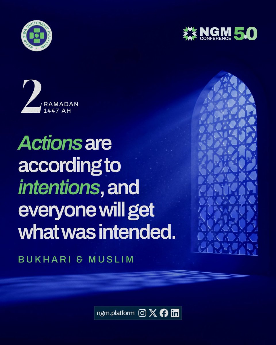 Two people can fast, pray, and attend the same activities, yet earn different rewards.

The key? Intention.

This Ramadan, refine your intentions before your habits take hold. Sincerity is the core of every true transformation.

#RamadanMubarak 
#NGMCommunity 
#Adecadeofimpact