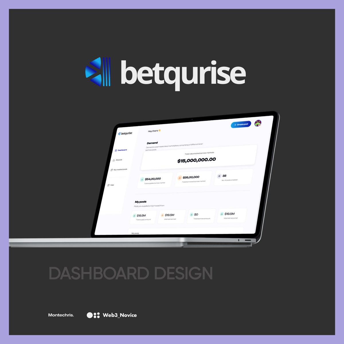 A sleek dashboard design for Betqurise

Track demand. Monitor pools. Make smarter moves.

#MGSweb3CVC #CreativeVisibilityChallenge #IamCreative #web3 #designers #Gold
<a href="/MGS_Web3/">MGSWeb3</a>