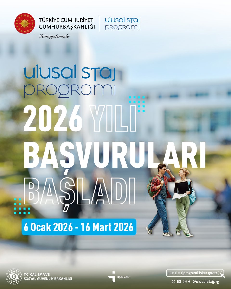 #UlusalStajProgramı 2026 yılı itibarıyla artık İŞKUR’da! Hemen başvur, sen de  erken dönem kariyer imkânlarından faydalanma fırsatını yakala.
<a href="/TurkiyeIsKurumu/">İŞKUR</a> 
<a href="/ulusalstajprg/">Ulusal Staj Programı</a> 
#USP 
Başvuru Linki: ulusalstajprogrami.iskur.gov.tr Son Başvuru Tarihi: 16 Mart 2026
<a href="/BursaTeknikUni/">Bursa Teknik Üniversitesi (BTÜ)</a>