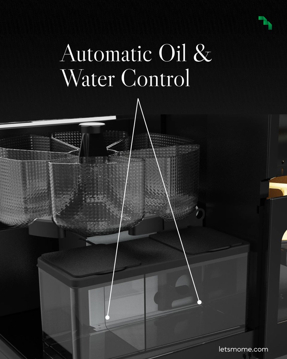 letsmome's tweet image. This isn’t just a cooking machine.

It’s a fully automated kitchen system.

✔ Ingredient &amp;amp; seasoning containers
✔ Auto oil &amp;amp; water
✔ Smart stirring &amp;amp; cooking

 You Add ingredients once.

 Mome handles the rest.

#mome #KitchenAutomation #SmartHome #FoodTech #FutureLiving