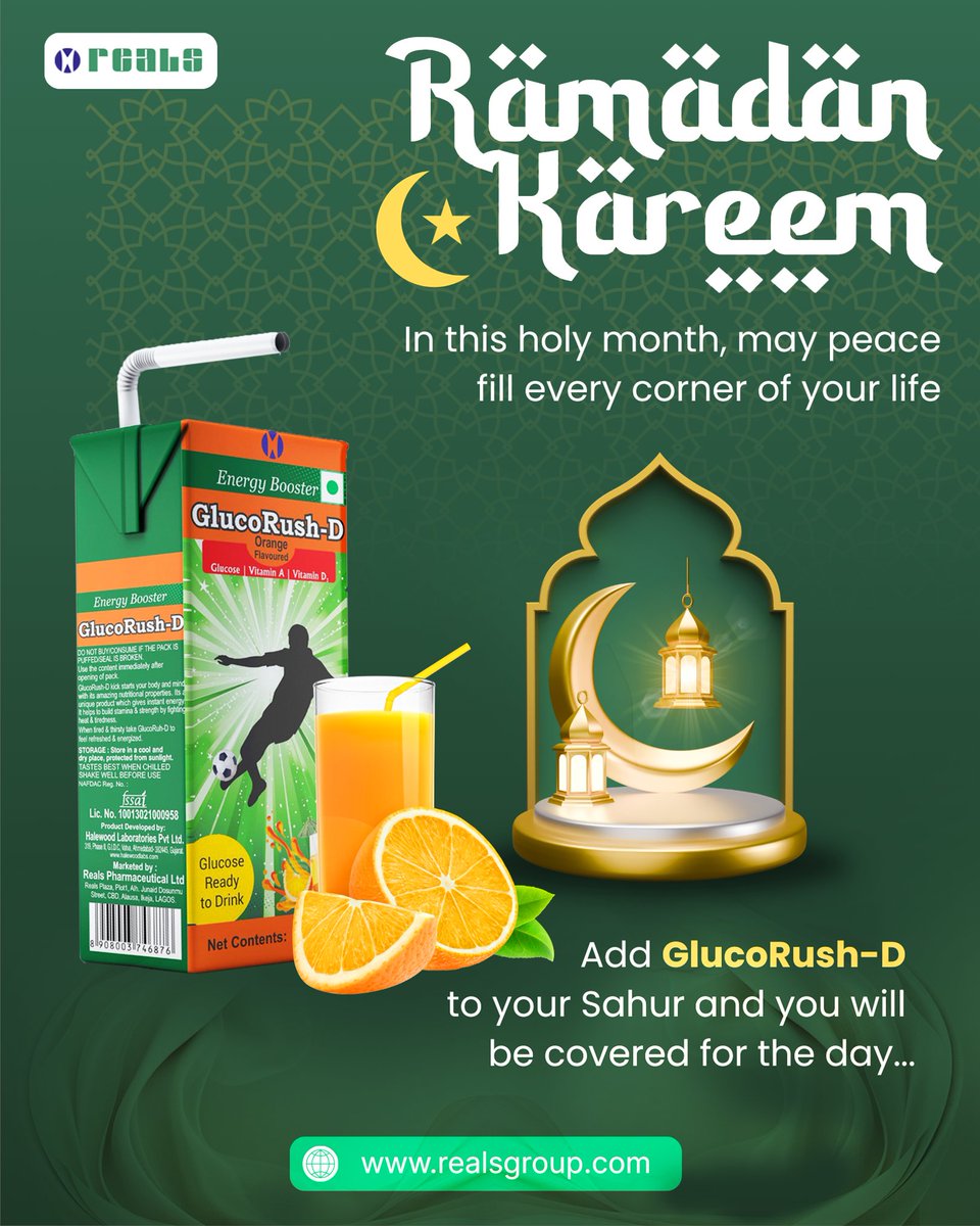 RealsGroup's tweet photo. Add GlucoRush-D to your Sahur and you will be covered for the day... 

#EnergyBoost #realspharmaceutical #realsgroup #wellness #Ramadan #Ramadan2026 #energy #glocorushd #healthylifestyle #health https://t.co/2BWRQ4JcbX