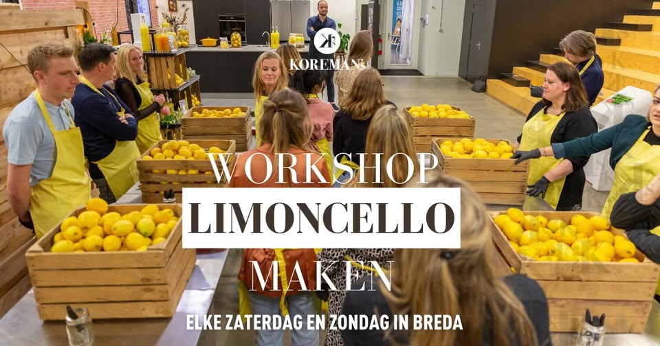 Op  zaterdag en zondag kun je op verschillende tijdstippen een workshop 'Limoncello maken' volgen. Je krijgt een rondleiding door de productieruimte van de broers Koreman, en vervolgens ga je zelf aan de slag. #Breda #Limoncello