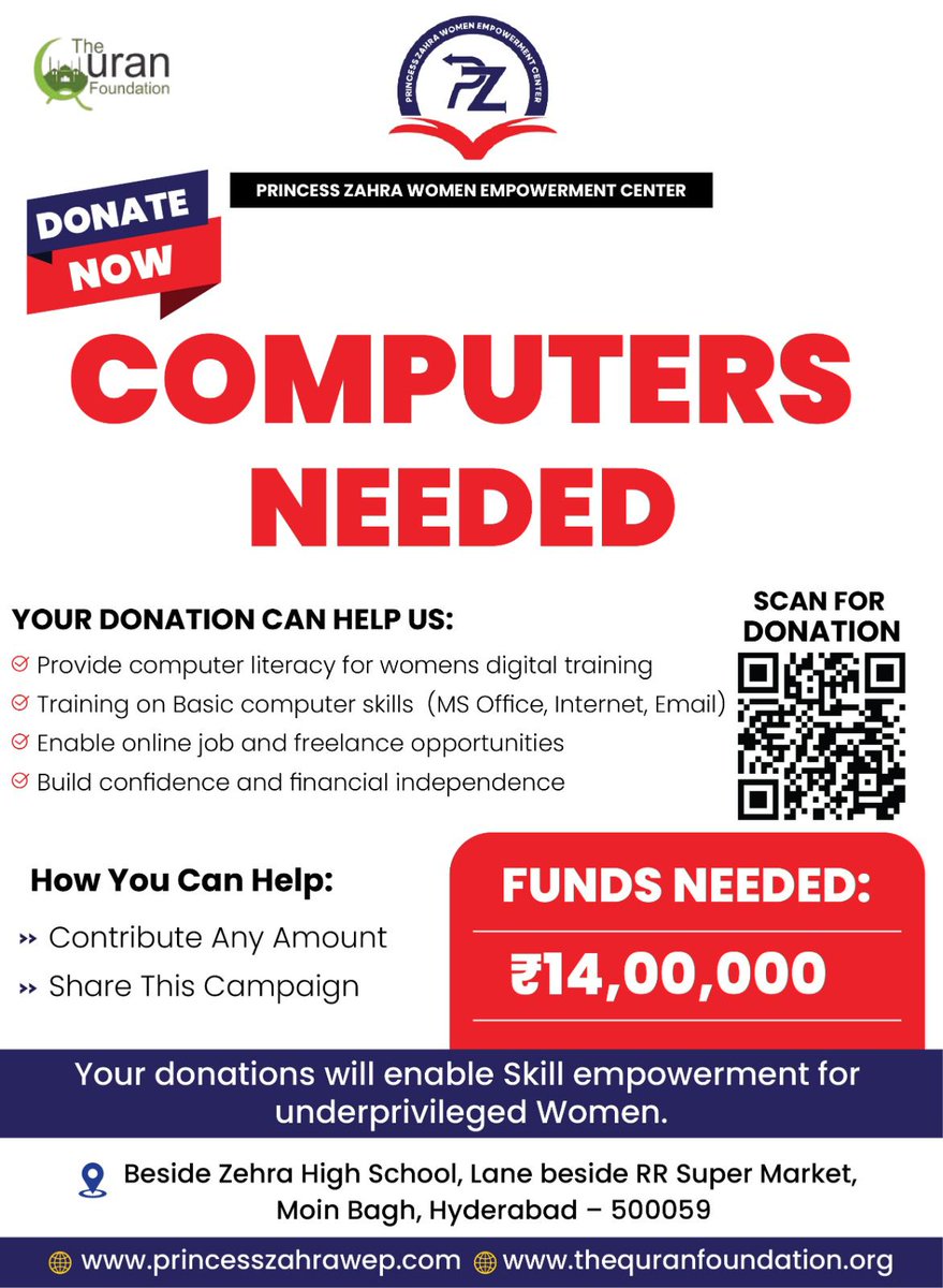 PZCWEP's tweet photo. Empower a woman. Change a future. 
We are raising funds to provide computers and digital training for underprivileged women, helping them gain skills, confidence, and financial independence.
Your donation big or small can open doors to education,  jobs, and a brighter tomorrow. https://t.co/2NPn8oAUq4
