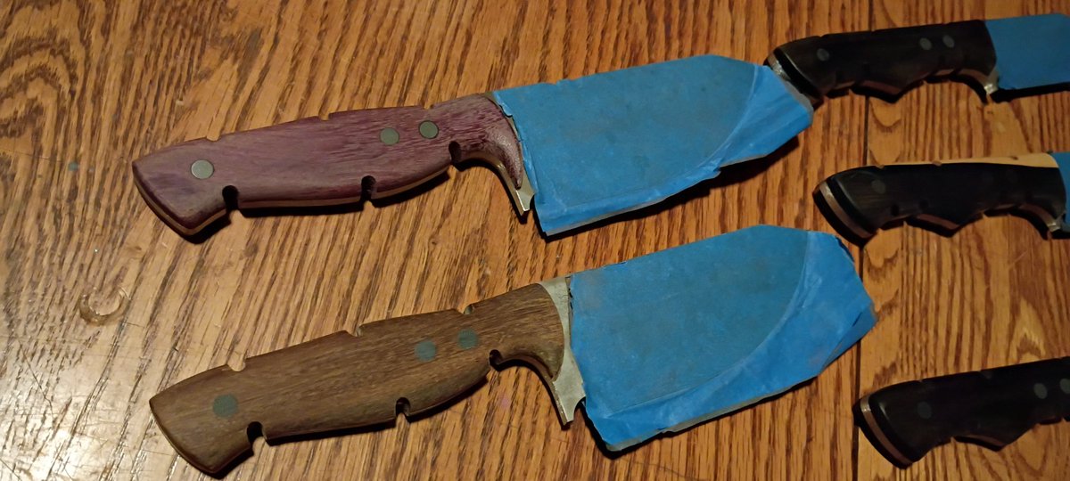 Back to arts and crafts.  Raw wood handles on the Hog models.

Purple heart (going to science this one), and ipe (classic brown).  I'll have them finished up soon.

These are both claimed (one twice) so be envious.