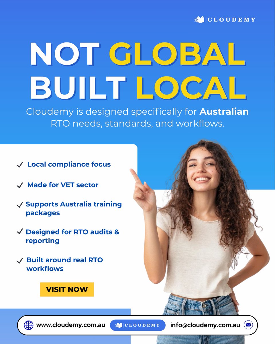 Cloudemy244569's tweet image. Cloudemy is purpose-built for Australia — designed around local compliance, real RTO workflows, and the unique needs of the VET sector.
#Cloudemy #AustralianRTO #VETSector #LocalCompliance #EdTechAustralia #RTOManagement #BuiltForAustralia