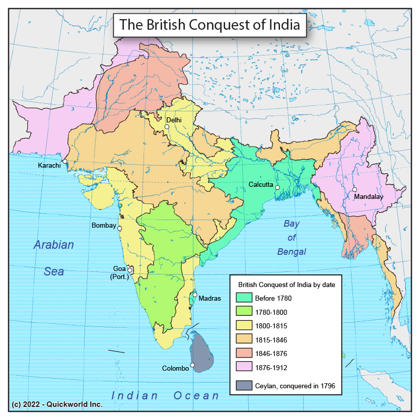 vintagemapstore's tweet photo. The British Conquest of India by date. https://t.co/tyzp7ttvE5