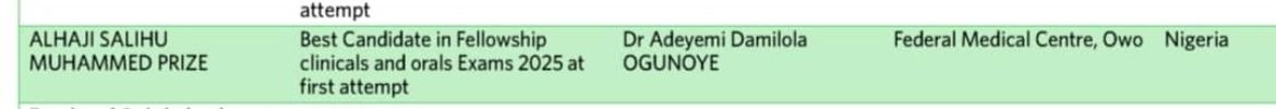 This day last week, I was inducted as a Fellow of the West Africa College of Surgeons following my success at the April WACS exam.

I also won the Alh Sanusi Mohammed prize for the Best Candidate in Clinical and Oral exams.

I give Glory to God, My family, trainers, colleagues.