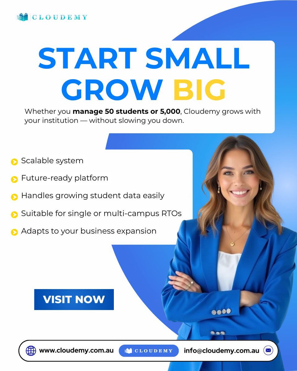 Cloudemy244569's tweet image. Every successful institution begins with a vision — and growth should never slow that vision down. Cloudemy is built to grow with you, whether you’re managing 50 students or scaling to 5,000 and beyond.
#Cloudemy #ScaleSmart #EdTechPlatform #InstituteGrowth #FutureReady