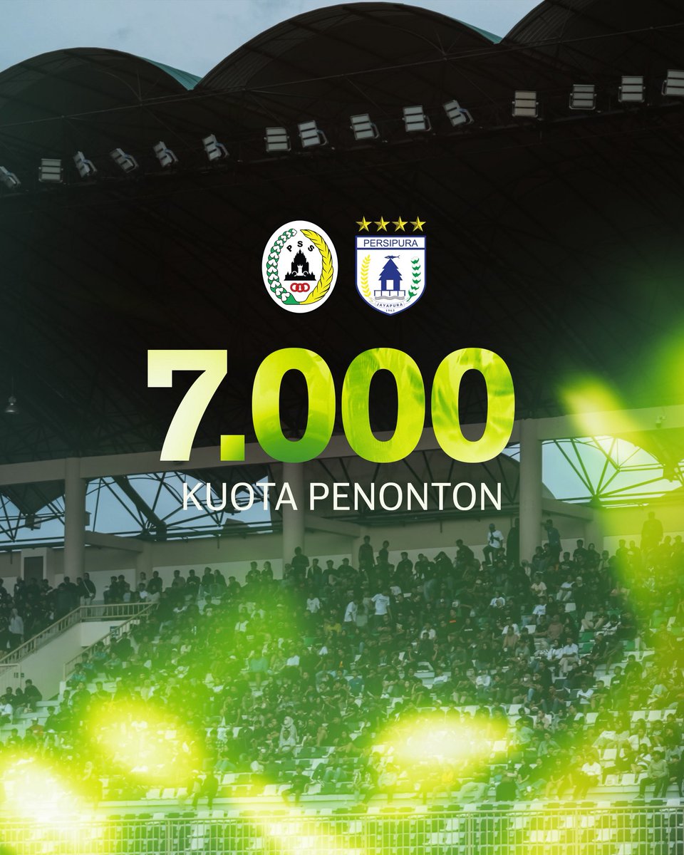 Kuota penonton pada laga menjamu Persipura besok (21/2) adalah sejumlah 7000 orang. Mari kita maksimalkan kuota yang tersedia untuk memberikan dukungan yang maksimal! 

#PSS #COSE #PSSvsPersipura