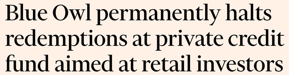 Is this a “canary-in-the-coalmine” moment, similar to August 2007?
This question will be on the mind of some investors and policymakers this morning as they assess the news that, quoting the FT, the “private credit group Blue Owl will permanently restrict investors from