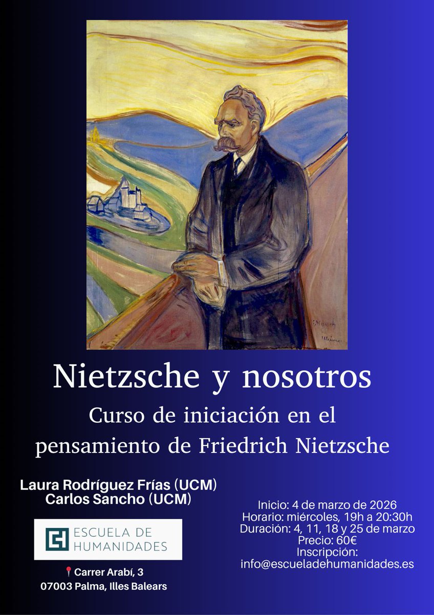 En marzo estaremos en Palma de Mallorca, en La Escuela de Humanidades de la magnífica <a href="/bibliotecababel/">La Biblioteca de Babel</a>, impartiendo este curso sobre Nietzsche y sus profecías.

"¿No erramos como a través de una nada infinita?" (La gaya ciencia, 125)