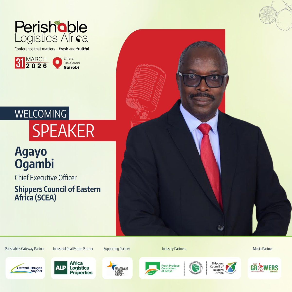 We’re delighted to welcome Agayo Ogambi, Chief Executive Officer, <a href="/shipperscouncil/">Shippers Council of Eastern Africa</a> of Eastern Africa (SCEA), as a speaker at Perishable Logistics Africa (PLA) 2026, taking place on 31 March 2026 in Nairobi.

Event website:
PLA 2026: statmarcomgroup.com/pla/

#PLA2026 #ColdChain