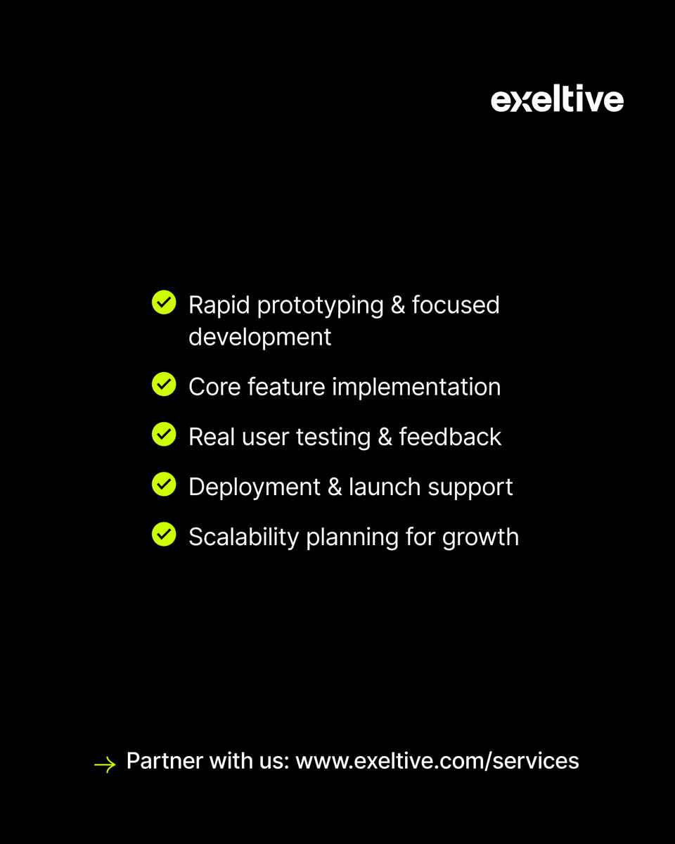 exeltive's tweet photo. ⚡ Stop waiting. Start building.

Turn your startup idea into a functional, scalable MVP — in just 2 weeks.
Ready for users. Ready for investors.
Validate faster. Reduce risk. Move ahead of the market.

👉 https://t.co/1PIKDswNtA

#MVP #Startups #BuildInPublic #ProductDevelopment https://t.co/Hy1m0aY7w1