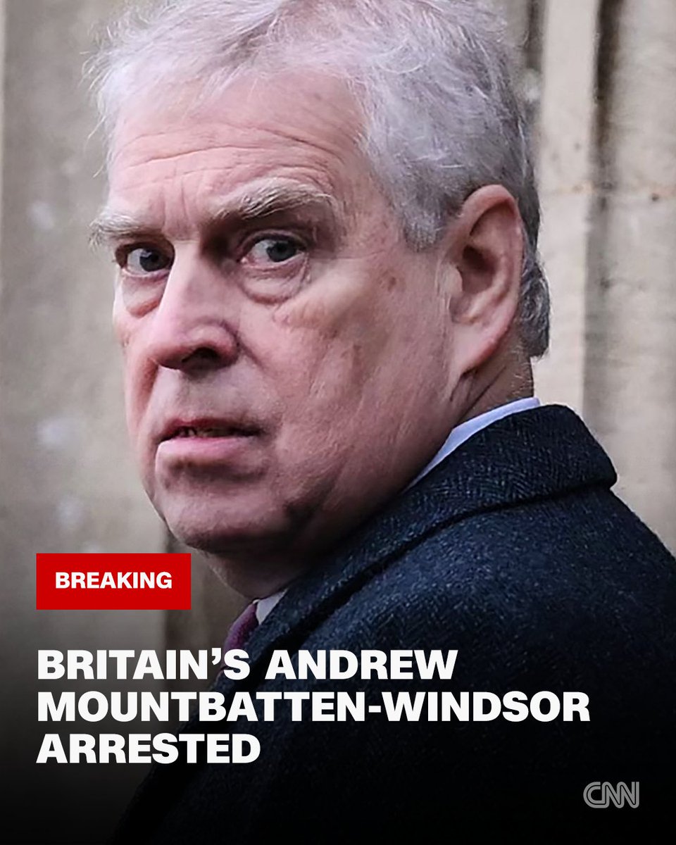 Britain's Andrew Mountbatten-Windsor has been arrested on suspicion of misconduct in public office. Police had previously said they were assessing evidence in relation to revelations in the so-called Epstein files.

Follow live updates. cnn.it/3OmhLLT
