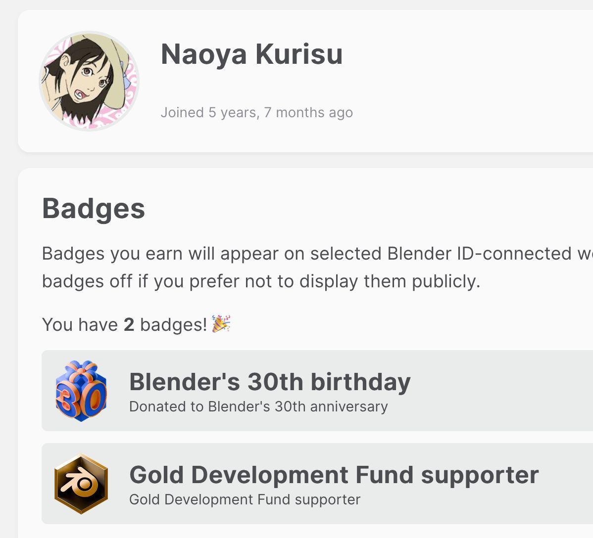 今年は寄付増額でBlenderゴールドサポーターで参ります。🏅
Blender Foundationサイトにも名前のって嬉しいー。（そして円安は苦しい…）
