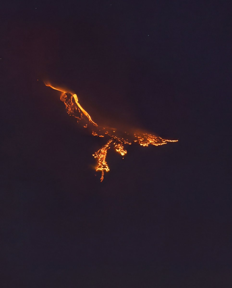 Eruption on Mount Etna (Sicily) creates an effect in the sky that looks like a phoenix in flames.