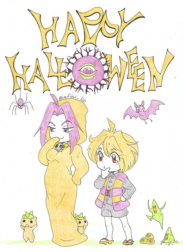 #スレイヤーズ版深夜の創作60分勝負
【ハロウィン】
ゲゲゲのリナとビビビのナーガ
👻TRICK and TREAT🍬