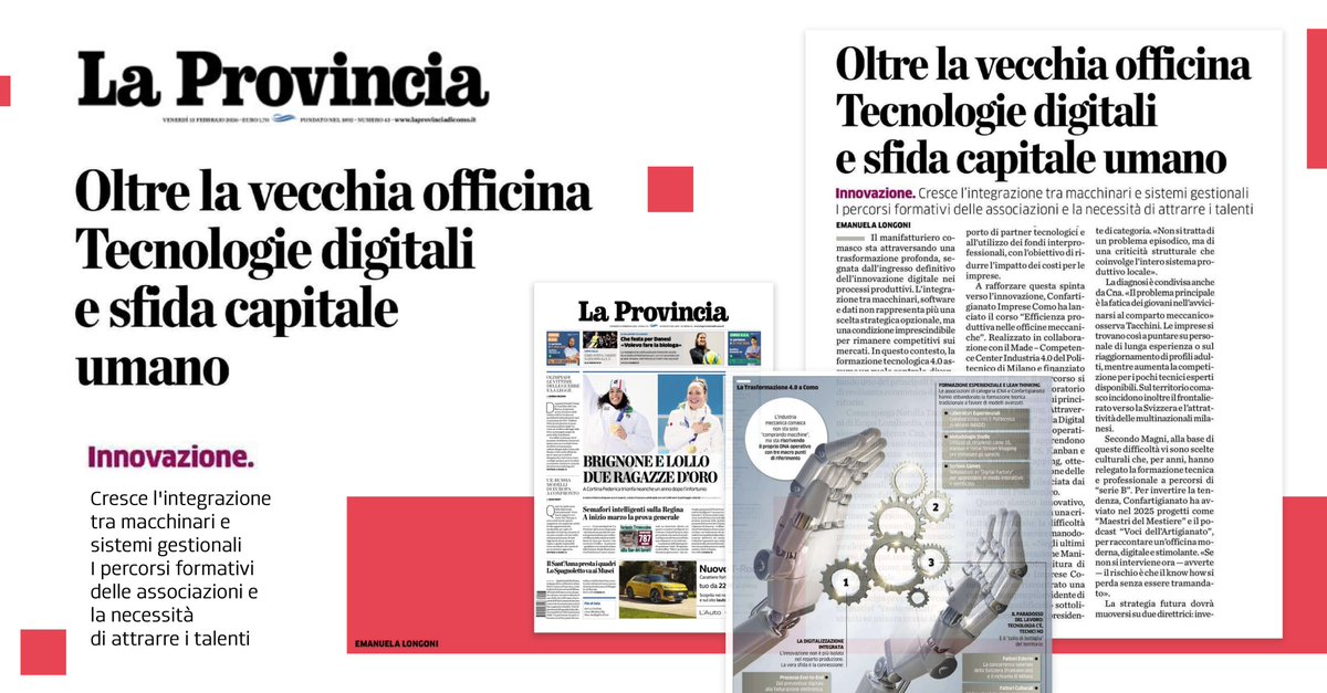 Sulla Provincia di Como l'intervista a Natalia Tacchini (Ecipa Lombardia – CNA) e Francesco Magni (Federazione Manifatturiera e Subfornitura di Confartigianato Imprese Como)