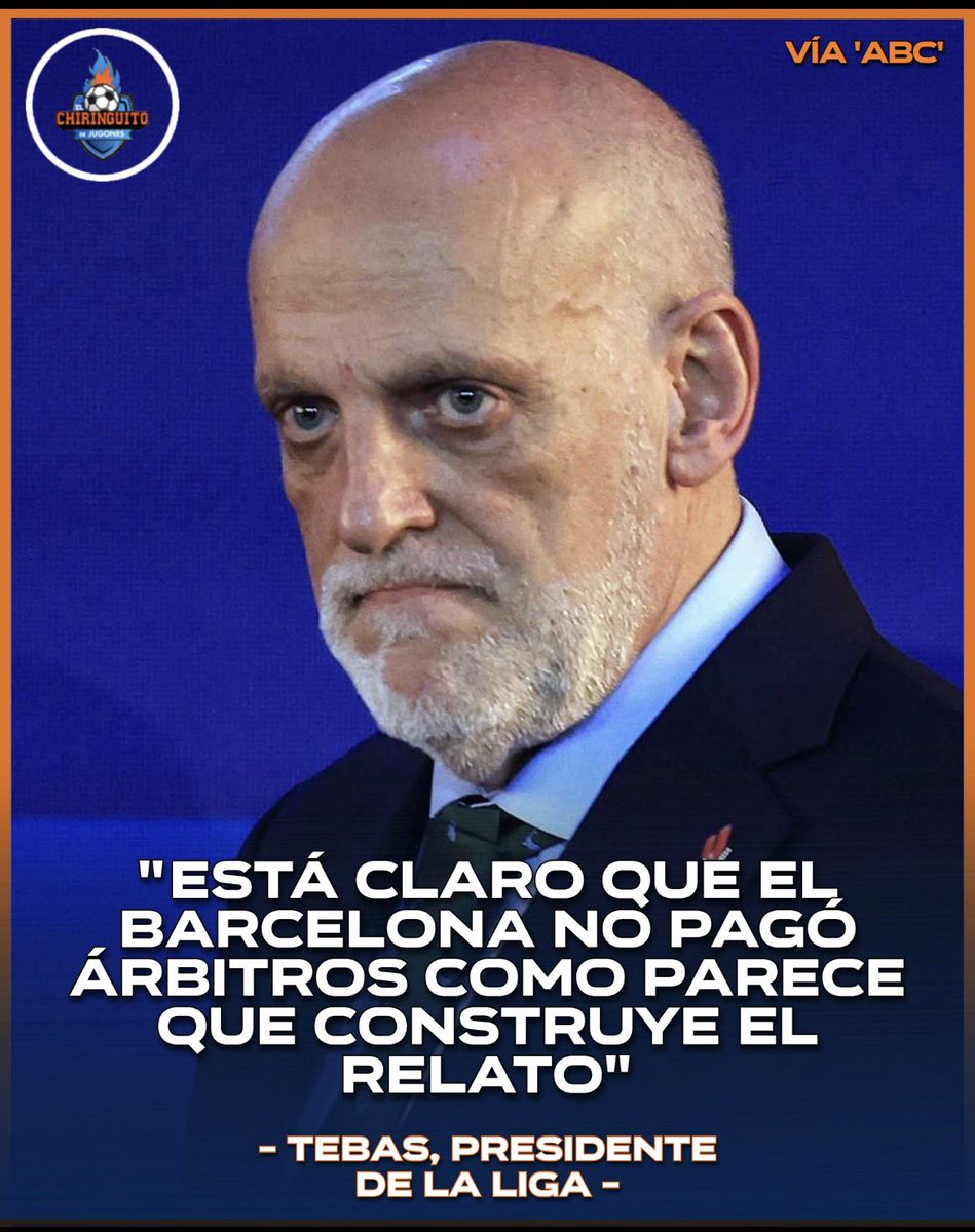 Tebas sabe perfectamente que la investigación no apunta a una trama de pagos a árbitros, sino a un caso de influencia, al igual que el Calciopoli.

El propio Tebas, mientras Laporta mantenía la denuncia contra CVC, lo explicaba muy bien (ver video):