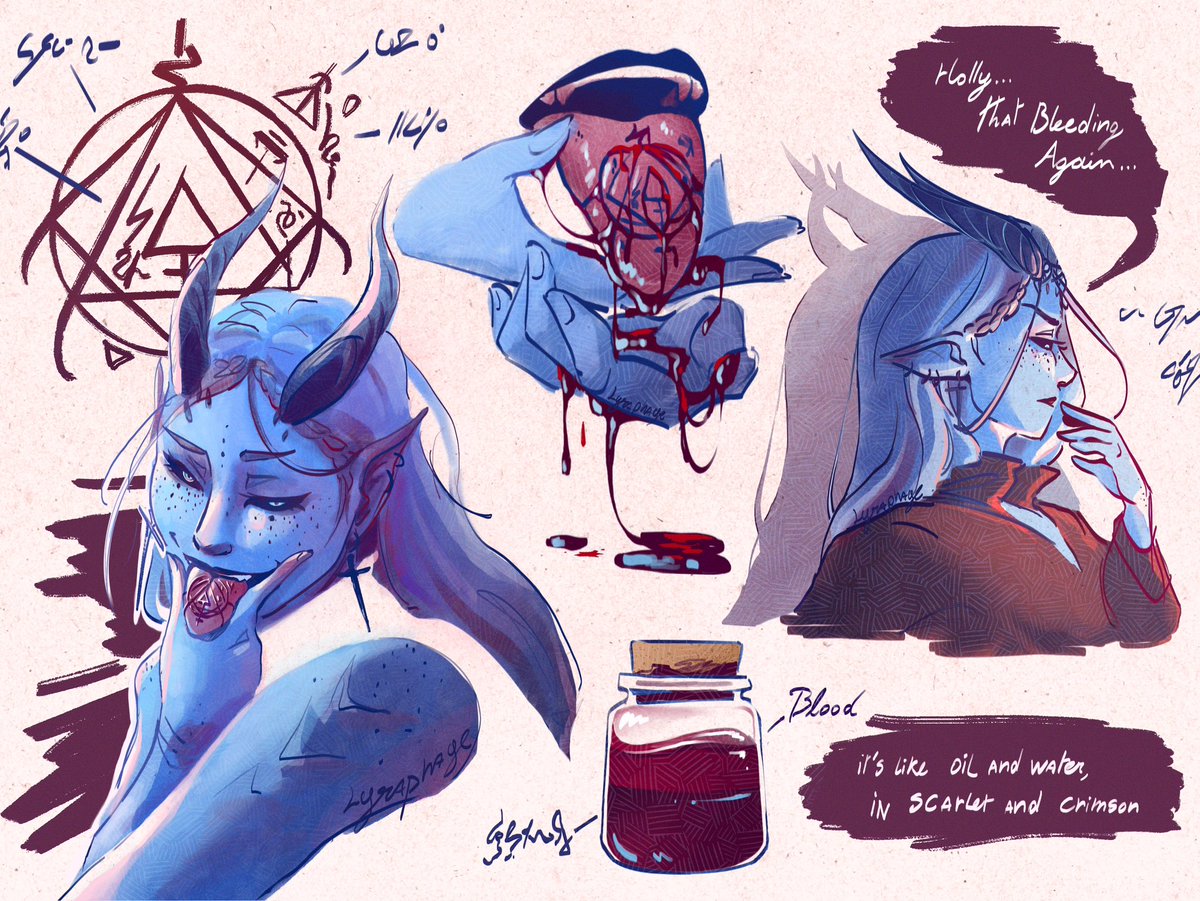 Haha, here’s the seal and curse of my Michelle
。ヾ(｡>ｖ<｡)ﾉﾞ。
I’m currently reworking her character design sheet (and this time it’s not just about her tongue)
But honestly, I’m just really happy to be enjoying drawing again.
#tav #bg3 #BaldursGate3 #durge