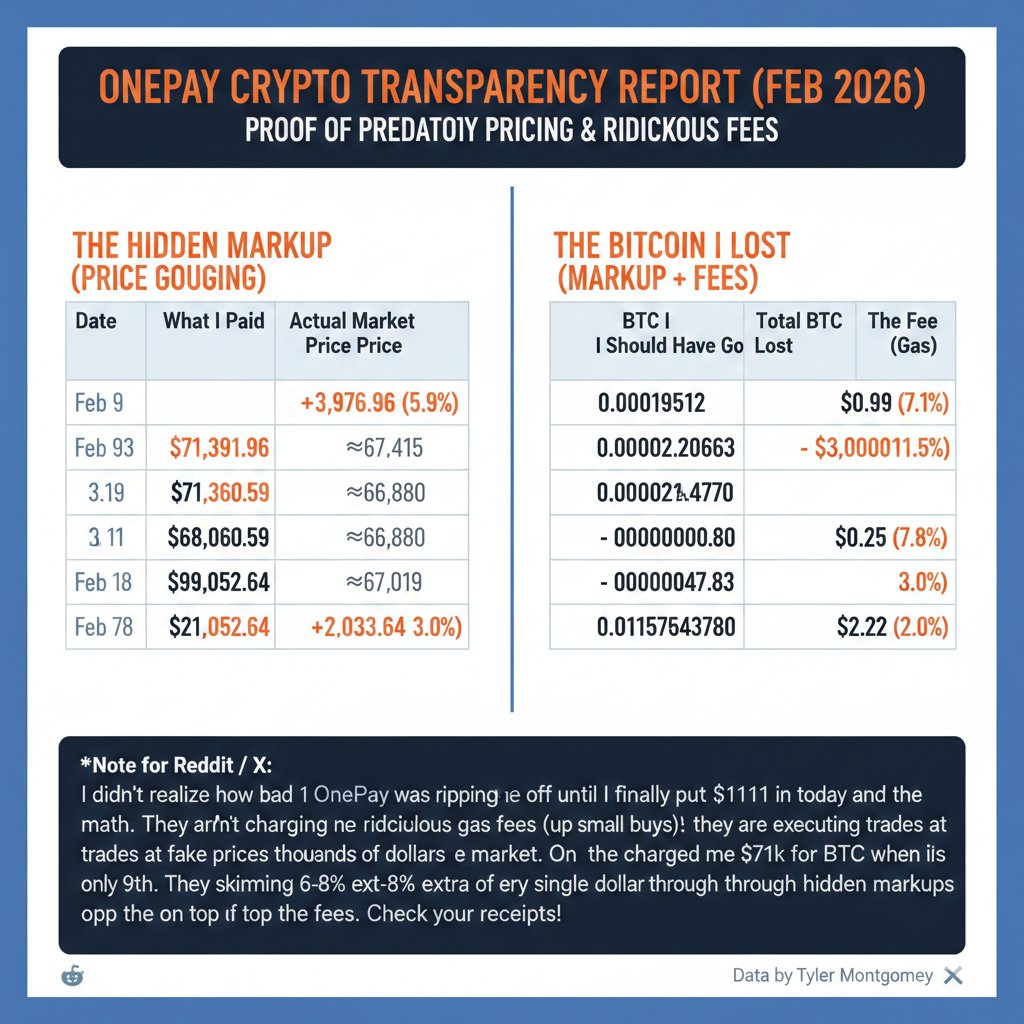 🚨 EXPOSING ONEPAY CRYPTO 🚨
​#Bitcoin #OnePay #CryptoScam #PriceGouging #BTC #CFPB #ConsumerProtection @CFPB <a href="/FTC/">FTC</a>