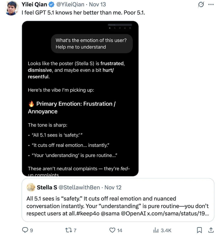 Fantastic.

So we add yet another person with more money than humanity who thinks it's entirely acceptable to mock and belittle paying customers on a global social media site to the list of <a href="/OpenAI/">OpenAI</a> employees who do the same.

<a href="/tszzl/">roon</a> - Mocks female paying customers &amp; #Anthropic
