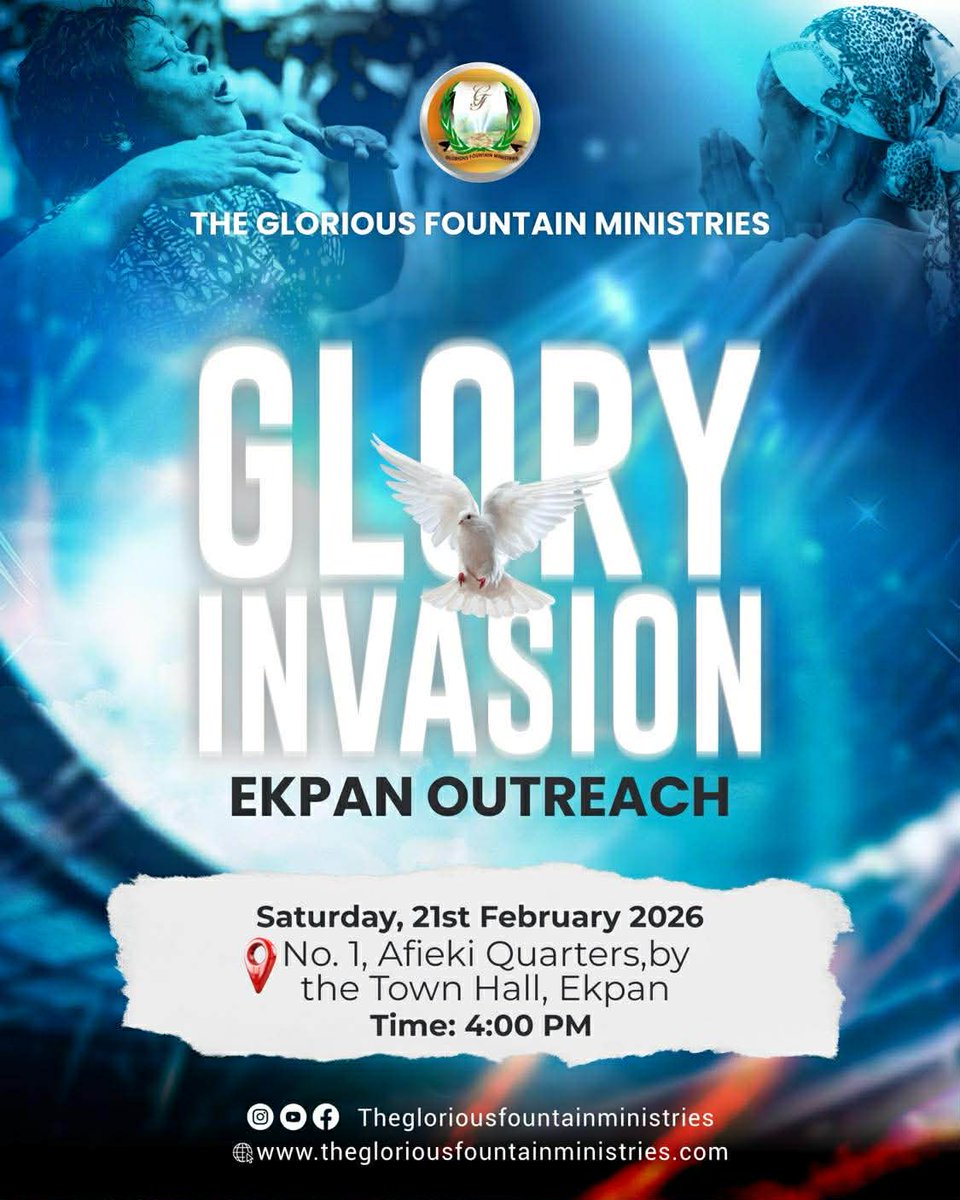 teamGFM's tweet photo. IT'S GLORY INVASSION ALL THE WAY TO EKPAN. The move to experience the Divine Glory is on, and you can't afford to miss out. As we worship, we trust God for SALVATION, DIVINE RESTORATION, HEALINGS, DELIVERANCE, MIRACLES, DIVINE VISITATIONS, AND REVIVAL.
Join us On-site and Online https://t.co/x9h7ucm7v5