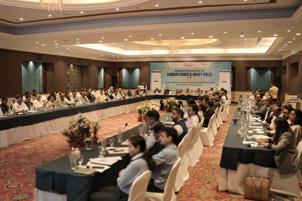 Ms Vandana Gurnani, Secretary, <a href="/LabourMinistry/">Ministry of Labour & Employment, GoI</a>, delivered the Keynote Address at the Regional Industry Consultation on Labour Codes &amp; Draft Rules organised by FICCI and the <a href="/AlOE__India/">All India Organisation of Employers</a> in Bhubaneswar, Odisha. The consultation featured a comprehensive presentation by Ministry