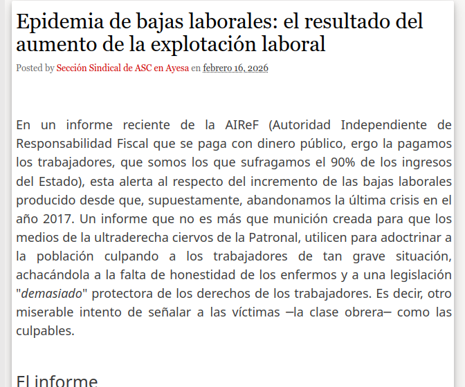 Epidemia de bajas laborales: el resultado del aumento de la explotación laboral 
asc-ayesaat.blogspot.com/2026/02/epidem…

<a href="/AyesaNews/">Ayesa</a> #Ayesa #TIC #Ingenieria #Consultoría 

<a href="/ASC_Sevilla/">ASC Sevilla</a>